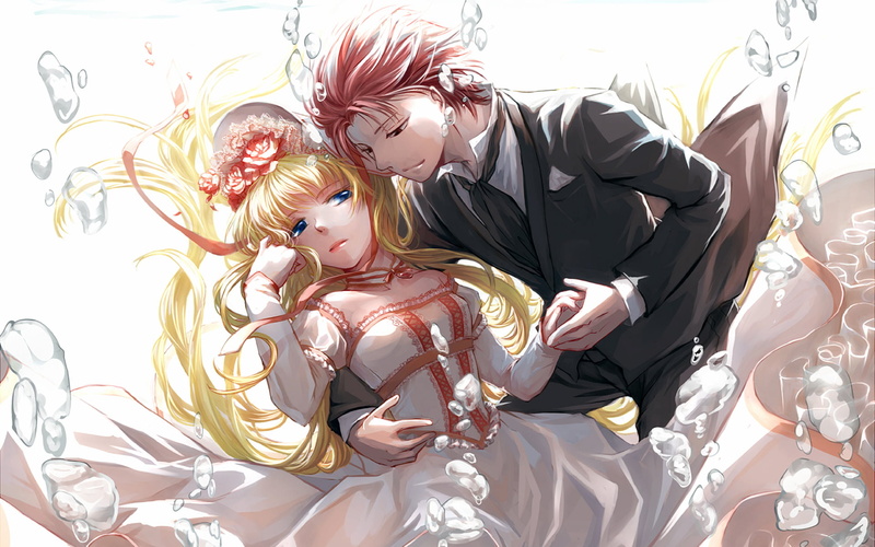 three quarter length, NaLu (Fairy Tail), young adult, couple - relationship, women, adult, bonding, bride, togetherness, wedding, lifestyles, 1080P, Lucy Heartfilia