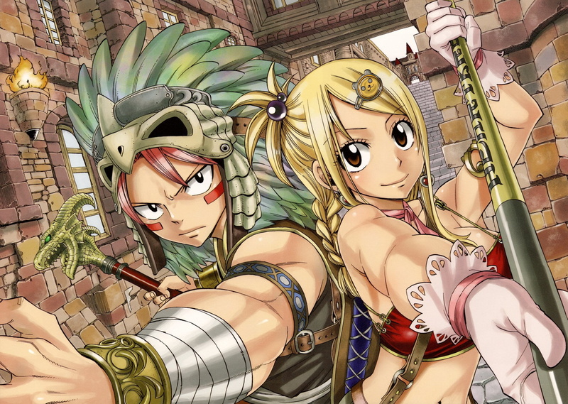 Anime, sculpture, leisure activity, arts culture and entertainment, Lucy Heartfilia, day, human representation, Natsu Dragneel, amusement park, representation