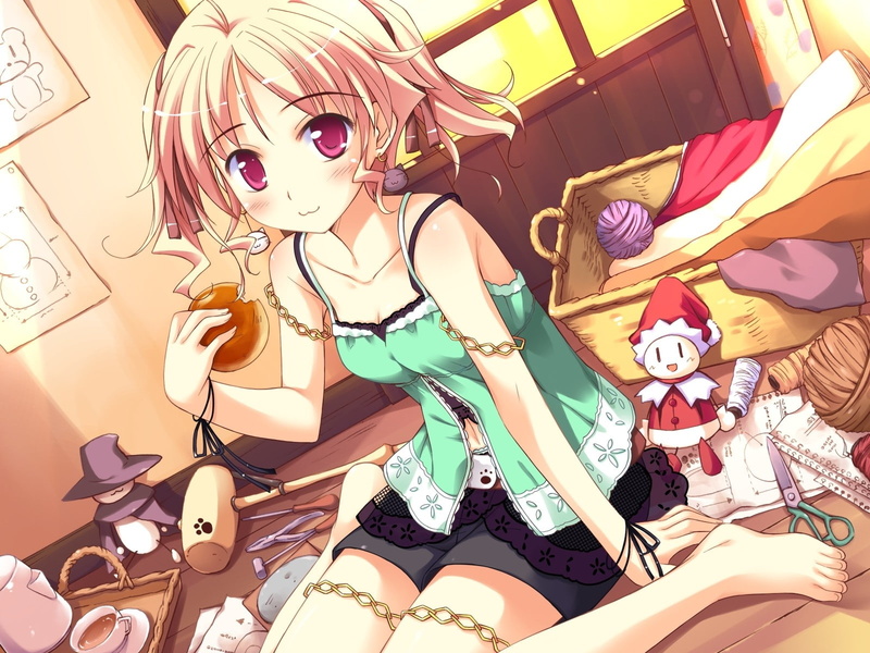 hd, campanella, eyes, abstract, red, d, art, short, hair, blondes, game, barefoot, girls, shukufuku, anime, food, 720P, shorts, cg, blush
