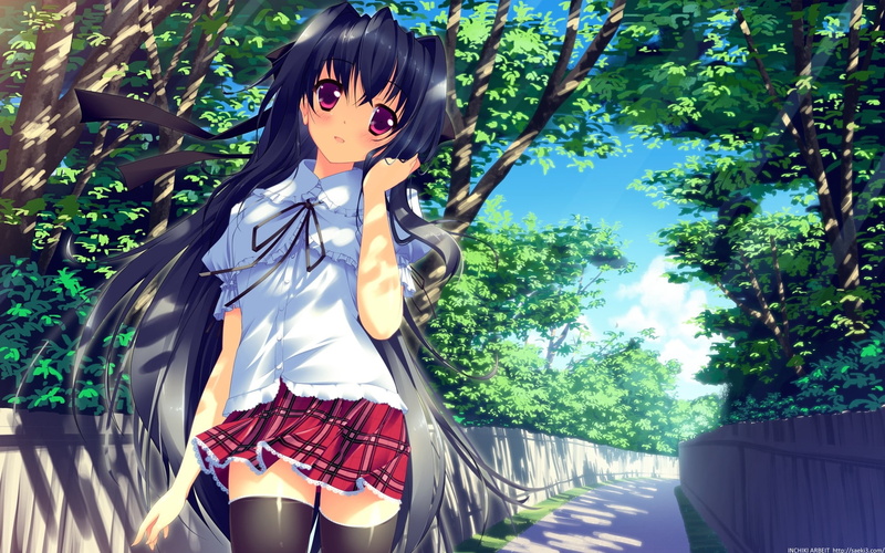 stockings, 1080P, hd, game, red, cg, abstract, brunettes, skirts, d, uniforms, anime, eyes, school, x, art, girls