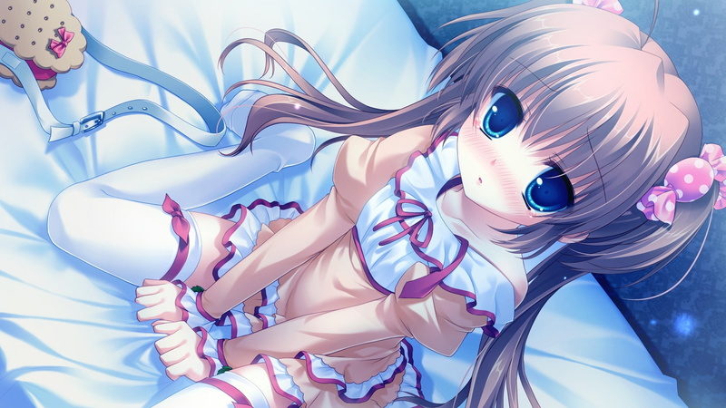 anime, Dress, tsumugi, thigh, tears, girl, blush, highs, game, 1080P, lolicon, midori, abstract, brunettes, eyes, art, hd, kotobuki, cg, blue, d