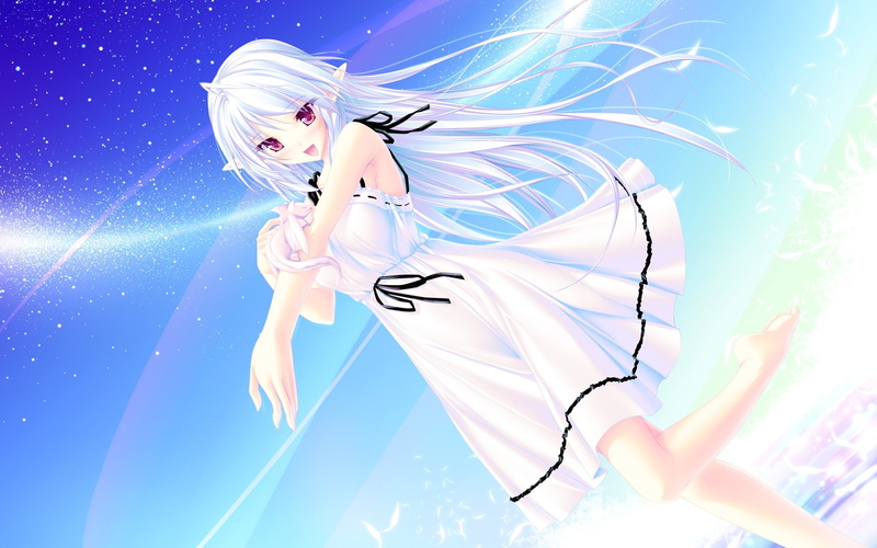 Dress, cg, d, eyes, art, game, hd, x, red, maikaze, girls, long hair, hair, 2K, abstract, melt, white, elves, long, anime
