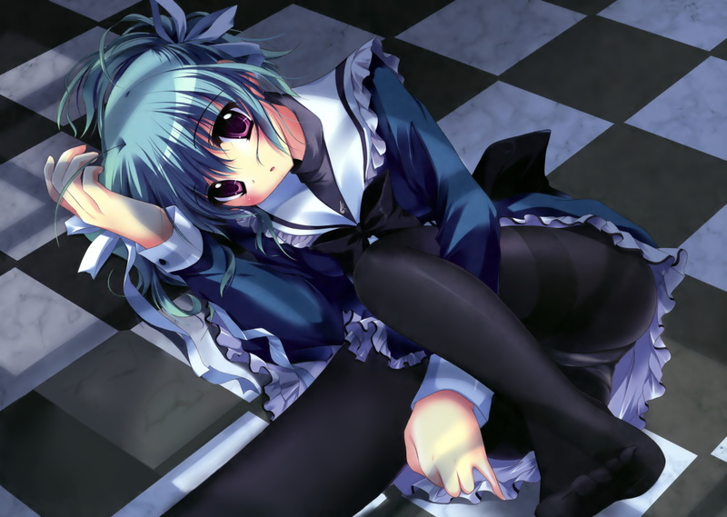 art, ribbons, hd, game, tsubasu, abstract, school uniforms, 5K, d, school, uniforms, anime, visual, Blue hair, cg, girl, red, eyes, izumi, novels, hair