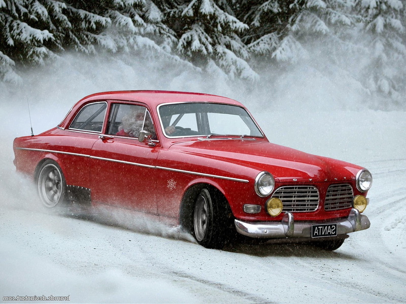 old, cold temperature, Santa Claus, mode of transportation, road, Drift, humor, motor vehicle, driving, white color, red, day, nature, car, single object