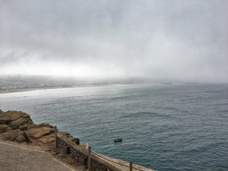 sky, horizon, beauty in nature, fog, portugal, tranquil scene, 4K, coast, nazaré, no people, high angle view, horizon over water, scenics - nature, water