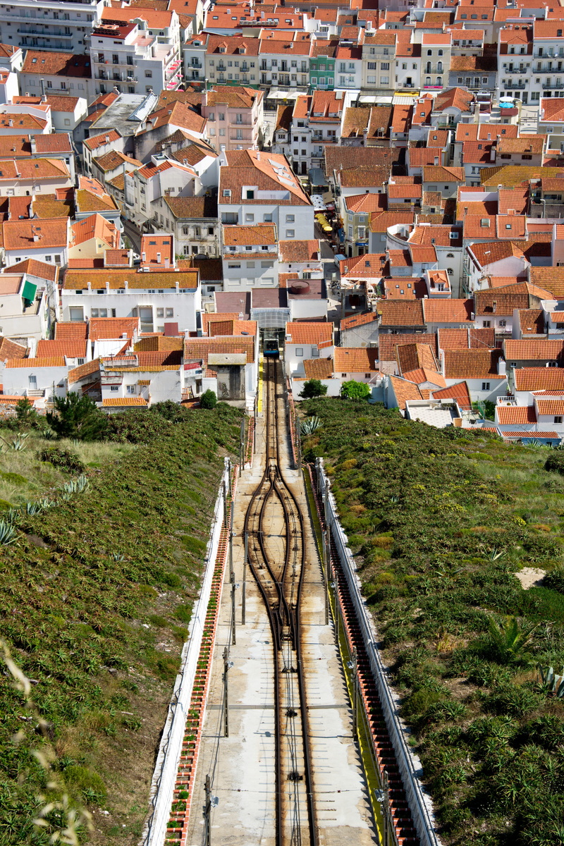 building, railroad, day, town, travel, high angle view, nazaré, nature, cityscape, villa, house, roof, housing, landscape, architecture, aerial view, the past