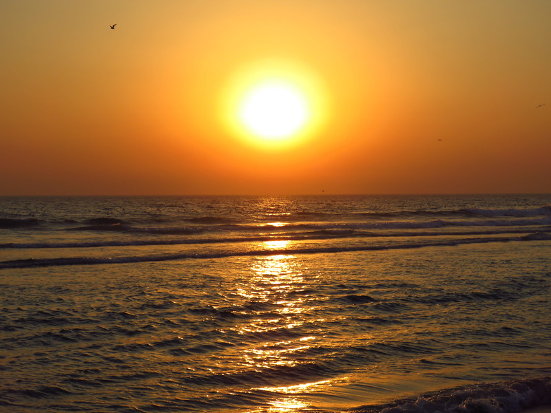 orange color, outdoors, 4K, land, water, horizon over water, tranquility, sunlight, summer, idyllic, wave, sky, horizon, tranquil scene, no people, sun