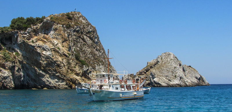 outdoors, rock, geomorphology, day, water, landscape, nature, greece, boat, island, rock - object, travel, rock formation, sky, ship, land, solid, coastline