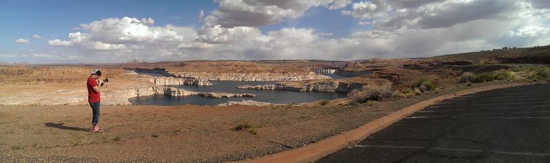recreation, nature, lake powell, full length, scenic, cloud - sky, 2K, landscape, standing, water, arizona, day, adult, lake, one person, rock, horizon over land