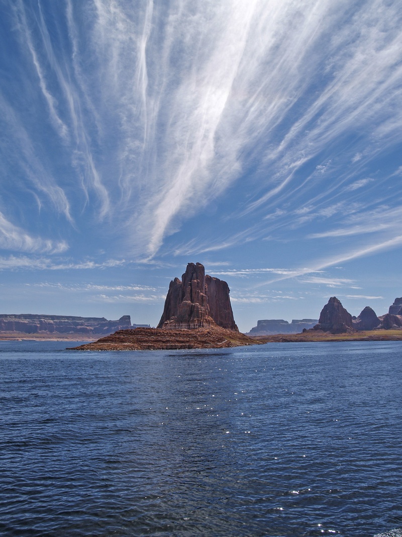 usa, rock formation, sea, mountain, wind surfing, cloud - sky, arizona, stack rock, water, recreation, landscape, solid, swimming, non-urban scene, clouds