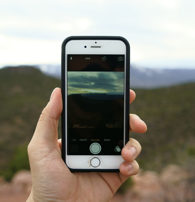 technology, close-up, united states, portable information device, sunset, trees, photographing, leisure activity, kolob canyons, communication, human hand