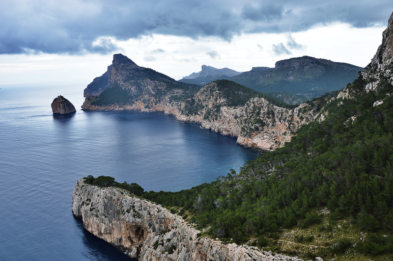 wide, rock, 4K, tranquility, land, sea, sky, cap formentor, beauty in nature, mountain, nature, non-urban scene, rock - object, cloud - sky, rocky coast