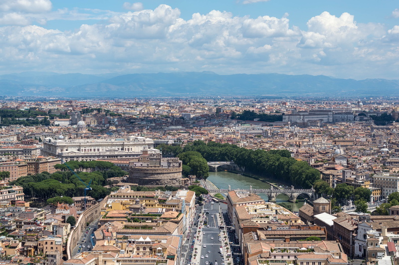 high angle view, crowd, sky, viewpoint, vatican, cityscape, city, cloud - sky, building exterior, residential district, building, antiquity, townscape