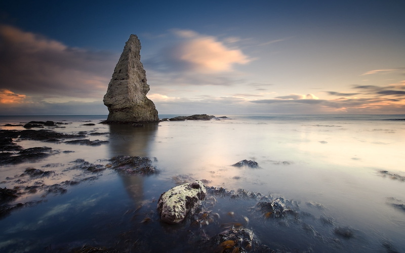 algas, peak, rock, 1080P, sea, stones, horizon, edge, reeves, clouds