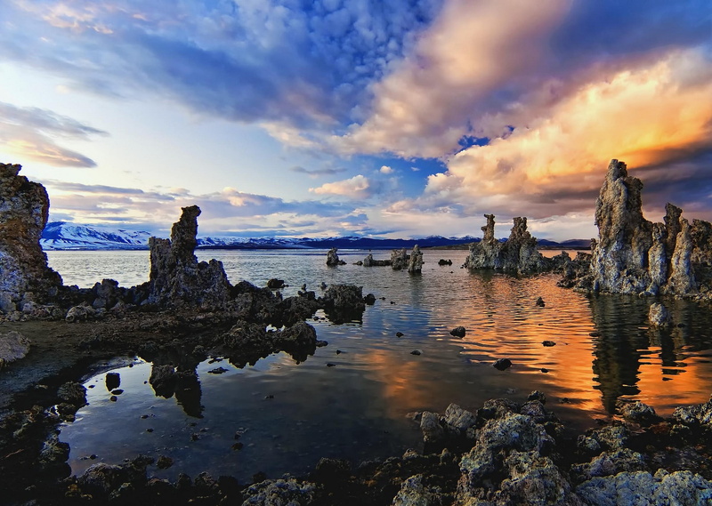 beach, erosion, sea, 1080P, tranquil scene, scenics - nature, sunset, no people, nature, rock, cloud - sky, landscape, sky, reflection, horizon over water