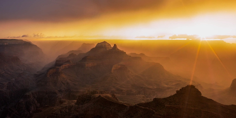 nature, mist, Grand Canyon, 720P, landscape, desert, erosion, sun rays, sunset, photography