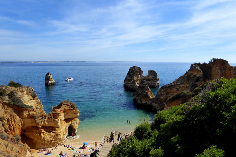 rocky coast, tranquility, scenics - nature, horizon, portugal, algarve, day, beauty in nature, lagos, solid, rock, outdoors, booked, plant, body, nature