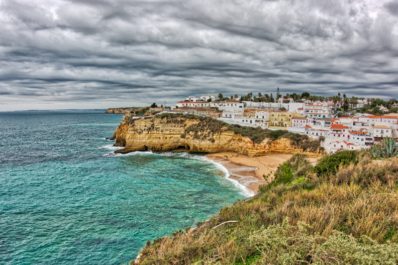 land, coastline, scenics - nature, algarve, portugal, travel destinations, water, beach, outdoors, cloud - sky, sea, blue, built structure, beauty in nature