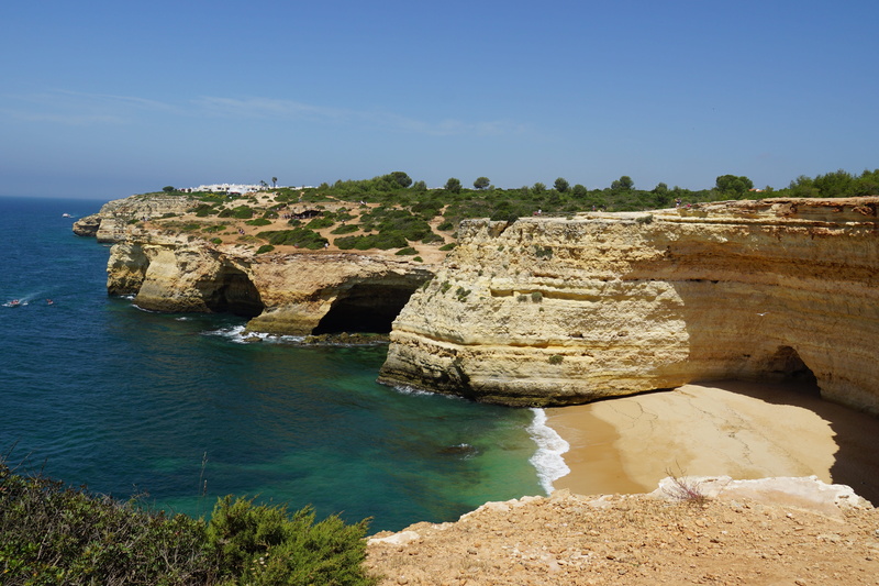 background, 5K, stack rock, travel destinations, atlantic, cliff, rock - object, scenic, benagil, algarve, tranquil scene, non-urban scene, coast, stone