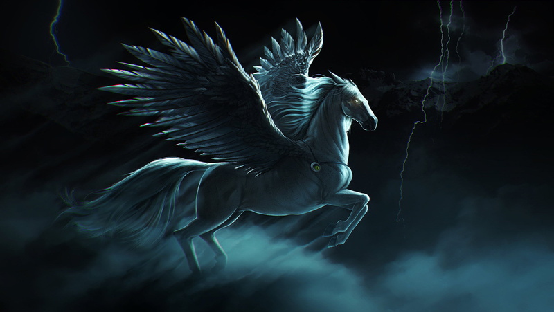 Horse, Blue, Fantasy Animals, 1080P, Pegasus, Magic