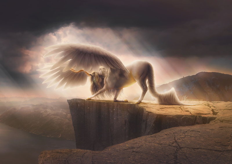 unicorn, fantasy, river, Pegasus, open, mountains, fog, 4K, landscape