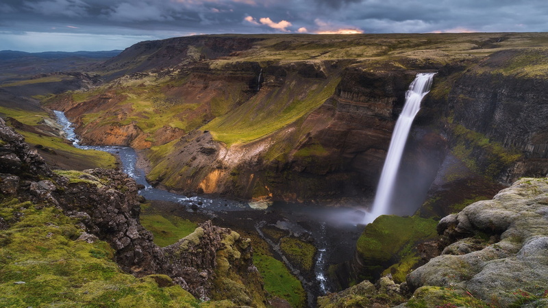 1080P, environment, non-urban scene, flowing water, nature, stream, long exposure, power in nature, tranquil scene, solid, water, haifoss waterfall, motion