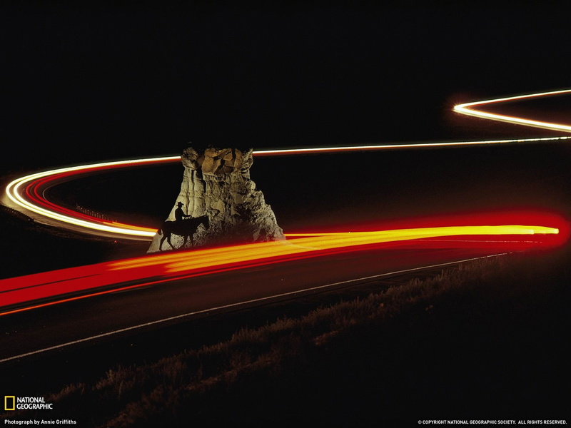 motion, badlands, on the move, geographic, tail light, speed, blurred motion, red, cowboy, night, vehicle light, outdoors, illuminated, city