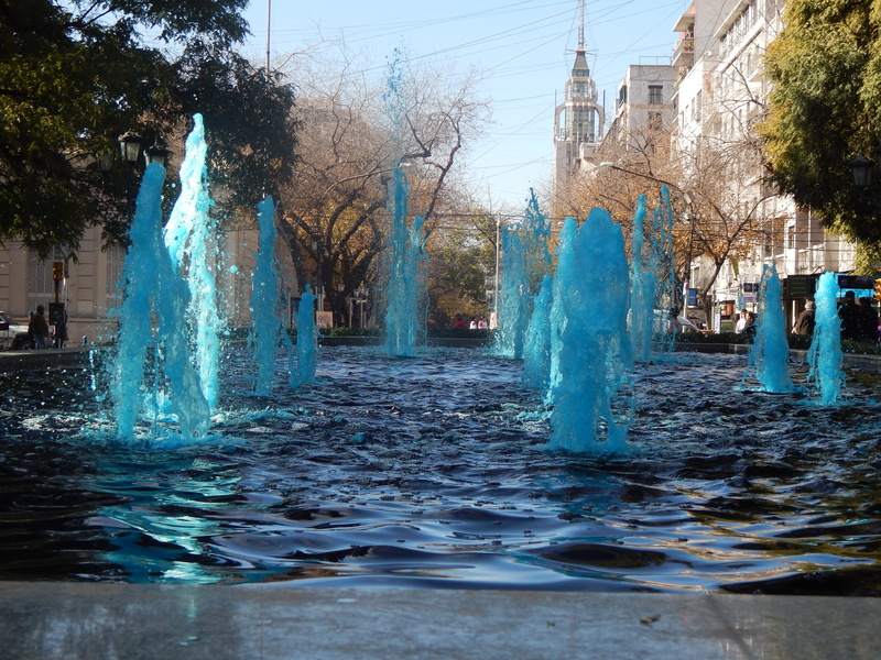 4K, mendoza, flowing water, Water, argentina, fountain, splashing, outdoors, building, Dancer, travel destinations, Jets, motion, park, tree, city, Blue