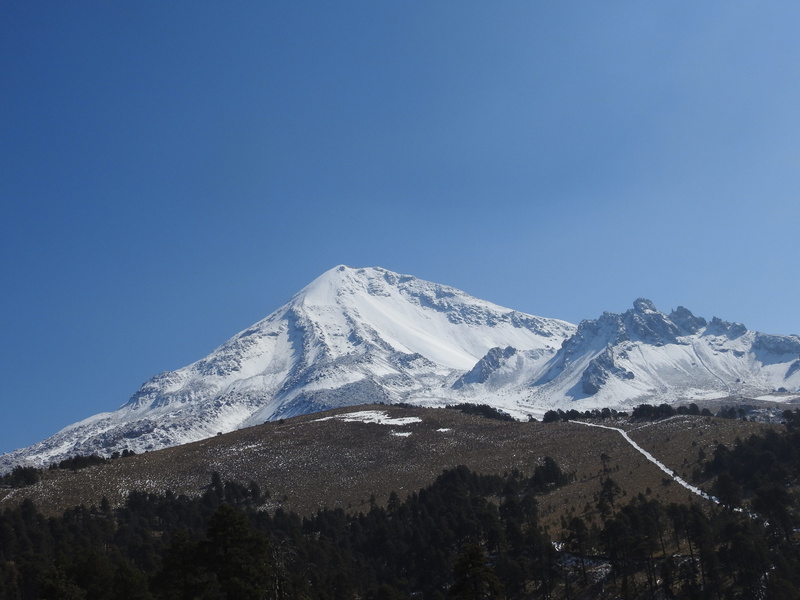 snowcapped mountain, tranquil scene, sky, cold temperature, winter, orizaba, mountain landscape, outdoors, snow, tree, clouds, mexico, environment, scenics - nature