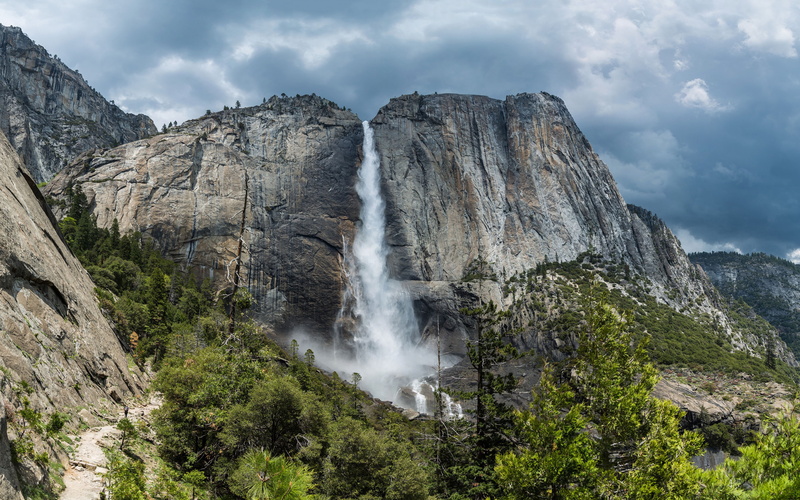 water, power in nature, rock, mountain, land, scenics - nature, retina, 4K, cliff, imac, mountain range, waterfall, cliffs, motion, ul, non-urban scene