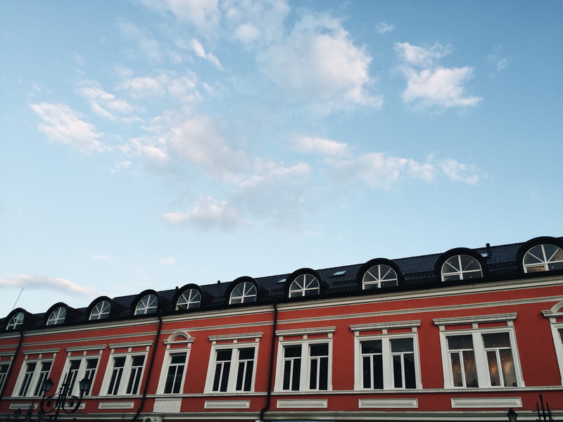 day, low angle view, capital letter, in a row, old, bulgaria, red, no people, rooftop, ruse, architecture, building, sky, text, 2K, window, ancient, house