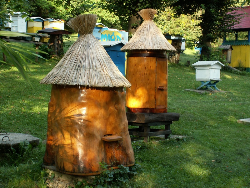 land, built structure, field, day, honey, seat, pasieka, tranquility, outdoors, bees, front or back yard, house, plant, green color, park - man made space