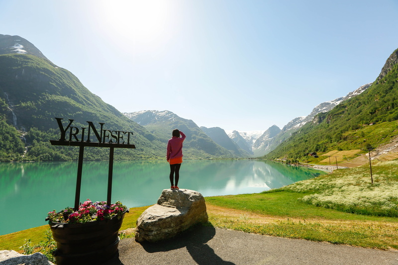 lake, outdoors, full length, rock - object, tranquility, scenics - nature, nature, standing, Europe, looking at view, norway, water, leisure activity, beauty in nature