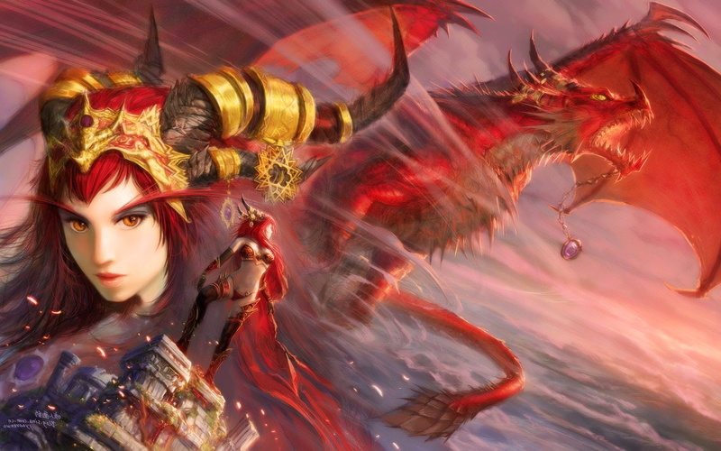 dragon, Warcraft, World Of Warcraft, red, Alexstrasza (World Of Warcraft), illustration, 720P