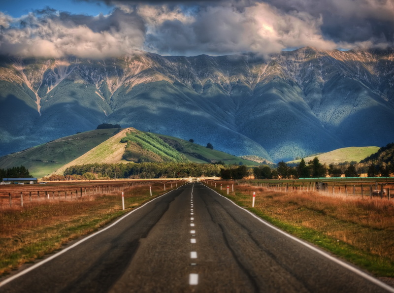 black, tranquility, sign, 4K, zealand, asphalt, transportation, Road, Nature, direction, Clouds, Mountain, the way forward, non-urban scene, long, no people
