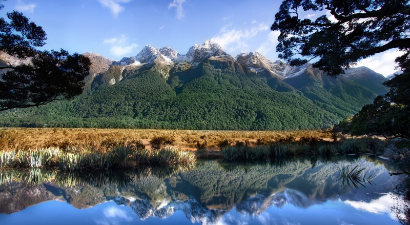 Zealand, range, Mirror, New Zealand, 1080P, mountain, water, body, Lake, new, Oceania