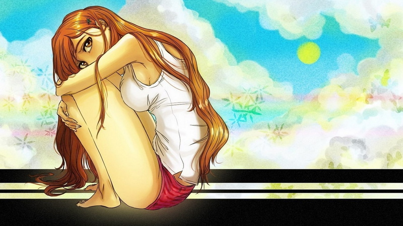 hd, cartoon/comic, anime, 1080P, sitting, near, bleach, orihime, woman, window, inoue, painting