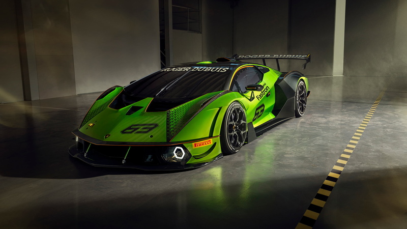 Lamborghini Essenza, vehicle, car, race cars, 4K, green cars, Italian Supercars, spotlights, supercars, low light