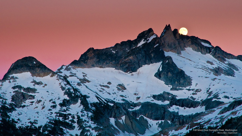 peak, full, moon, Mountains, washington, 2K, gunsight