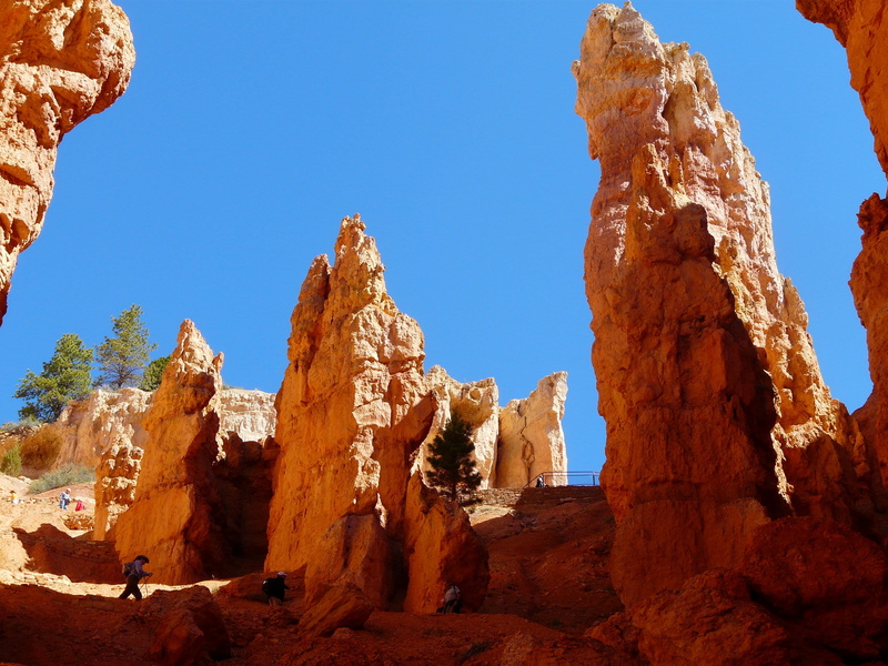 sand stone, tranquility, red, climate, non-urban scene, hoodoo, national park, bryce canyon, clear sky, blue, tranquil scene, gorge, paunsaugunt plateau