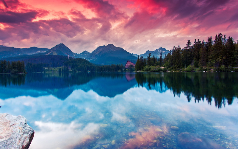 lake, tree, waterfront, beauty in nature, tranquility, 2K, hd, cloud - sky, mountain, no people, mountain range, forest, non-urban scene, primeval