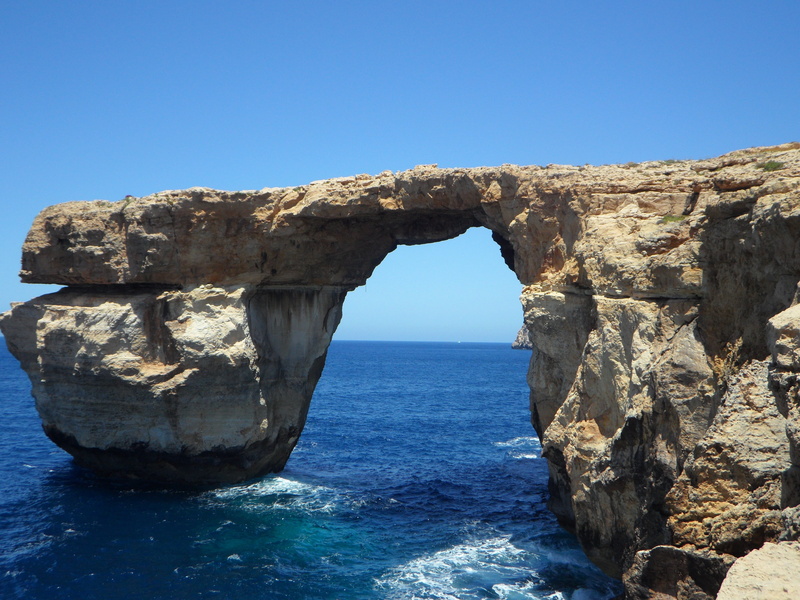 grey, nature, rock, formation, gozo, surf, blue, tranquil scene, tranquility, horizon over water, scenics, scenics - nature, arch, sea, coastline, cliff