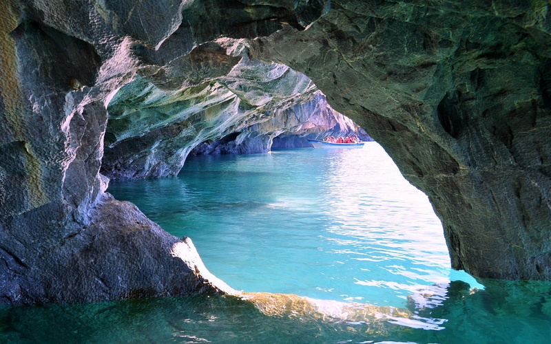 erosion, Chile, lake, landscape, cave, nature, water, 1080P, turquoise, rock