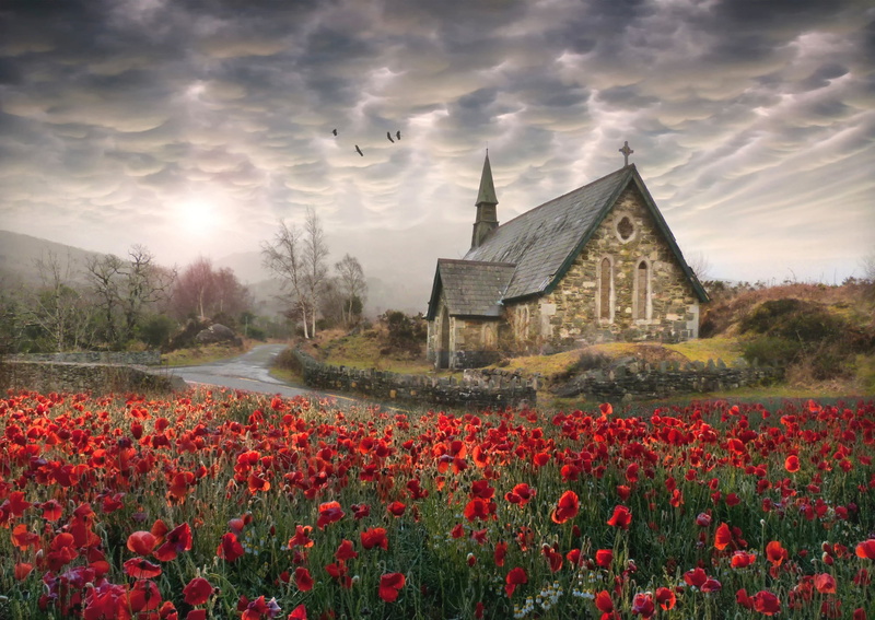 nature, Photoshop Elements, beauty in nature, growth, cloud - sky, building exterior, plant, freshness, architecture, Church, no people, 1080P, field