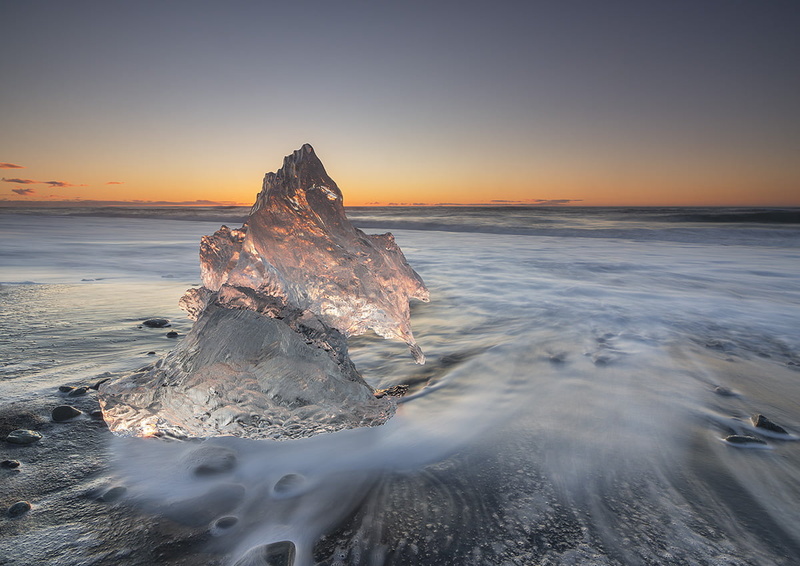 nature, long exposure, Jokulsarlon, sunrise, sea, LE, mountain, iceberg, beach, Atlantic  beach, landscape, sunset, orange mountain, sand, iceland, Iceland