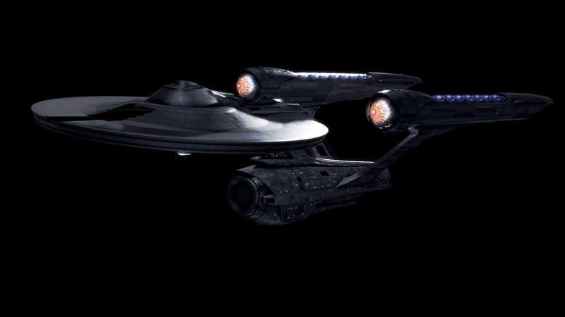 profile view, violence, studio shot, black background, copy space, full length, single object, work tool, reflection, close-up, aggression, USS Enterprise (spaceship)