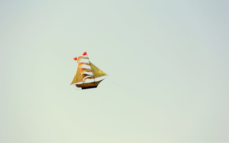 still life, air vehicle, airplane, human representation, day, nature, boat, yellow, flying, 1080P, colored background, sailboat, figurine, copy space