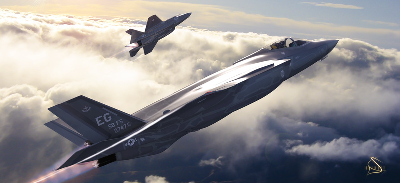 fifth generation, F-35, nature, 4K, aviation, art, American, air vehicle, illustration, planes, mid-air, bomber, outdoors, airplane, freedom, two, cloud - sky