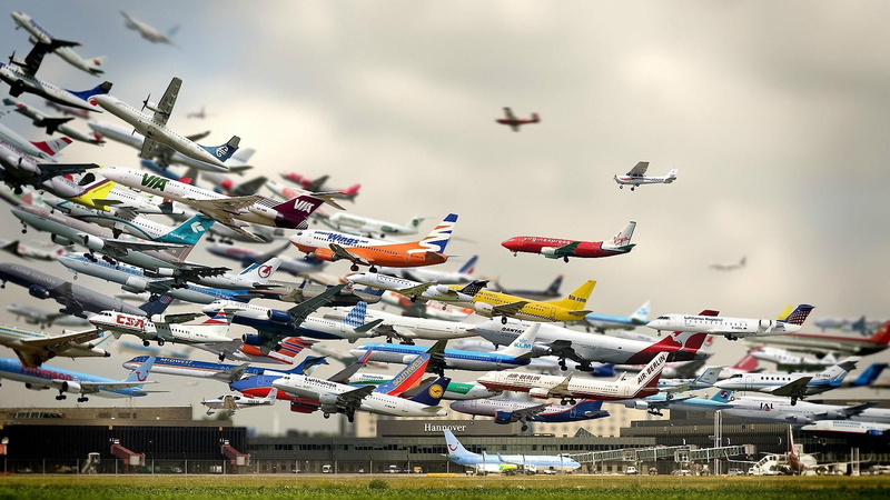 airline, airplane, celebration, germany, tilt-shift, large group of objects, 1080P, sky, air travel, flying, no people, wind, mode of transportation, cloud - sky