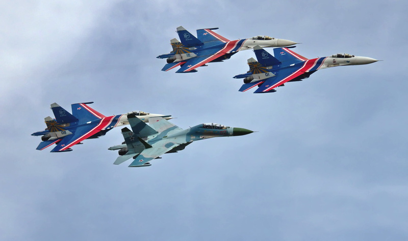 Wings, 2K, Multipurpose, Su 27, Russian Knights, The Fourth Generation, In the air, Fighter, Aviation, Four, Day, The sky